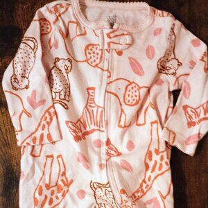 Zoo animal print, 0-3 months, zip up, feet pajamas